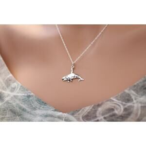 Sterling Silver Killer Whale Charm Necklace, Sterling Silver Orca Charm